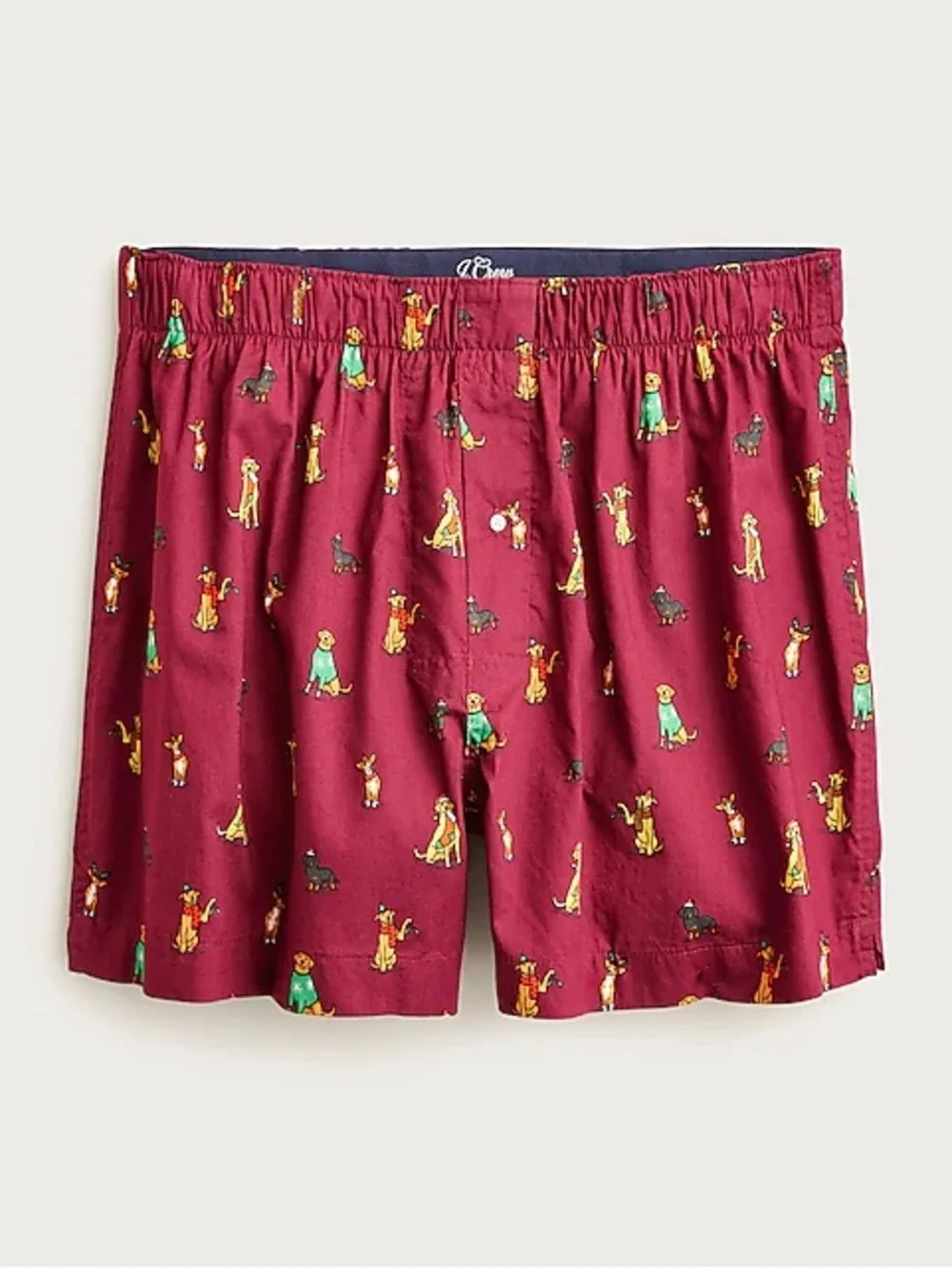 NWOT J.Crew Mens Printed Cotton Boxers Holiday Festive Dogs Maroon Red Size M